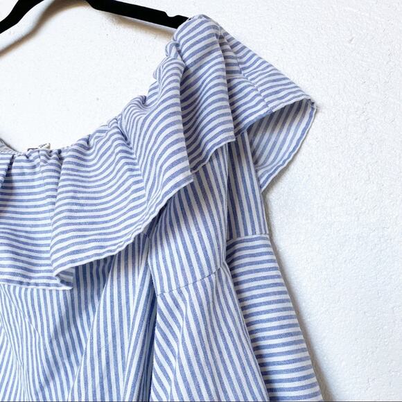 Jealous Tomato Off the Shoulder Bell Sleeve Pinstripe Dress Size Large - Picture 3 of 10